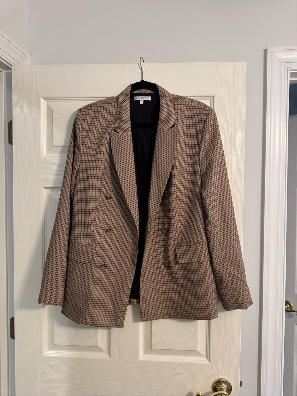 Wayf Brown Checked Double-Breasted Blazer